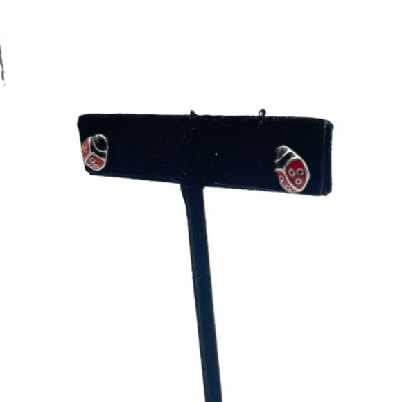 Ladybug Sterling Silver Enamel Stud Earrings Nature Lover Jewelry Pair - Picture 2 of 6